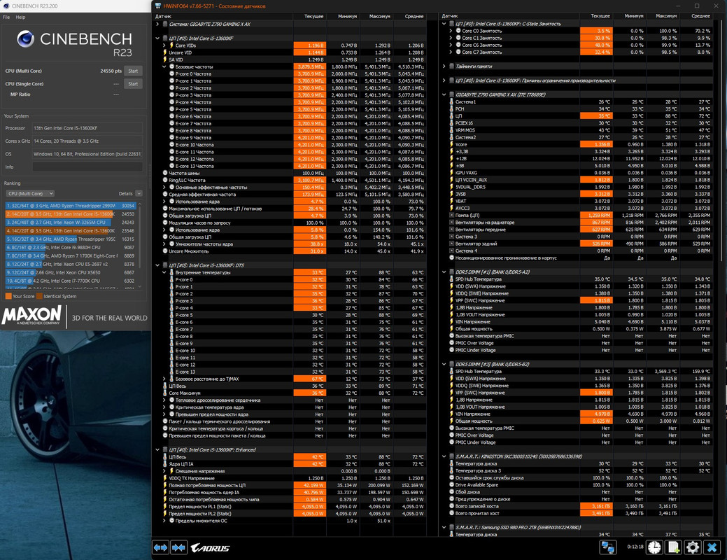 Cinebench R23 биос авто (Dynamic Vcore  0.1v) выс.приоритет