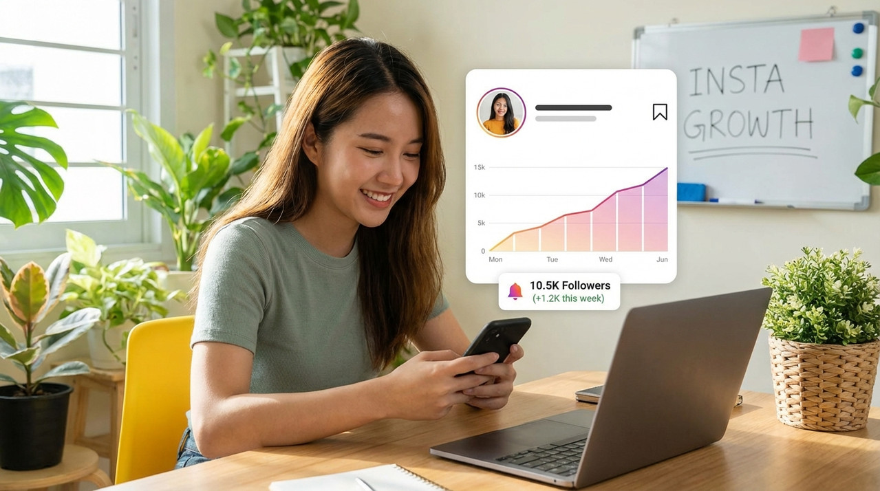 Dettaglio ravvicinato di un utente che reagisce a risultati positivi a una strategia efficace per aumentare follower su Instagram di InstaUno