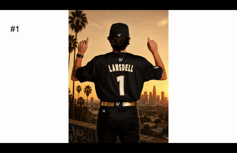 Gif of Ashton Lansdell's back showing the number 1 on her jersey. A green check mark and gold number 1 lower onto the slide and two red arrows appear pointing from them to her back.