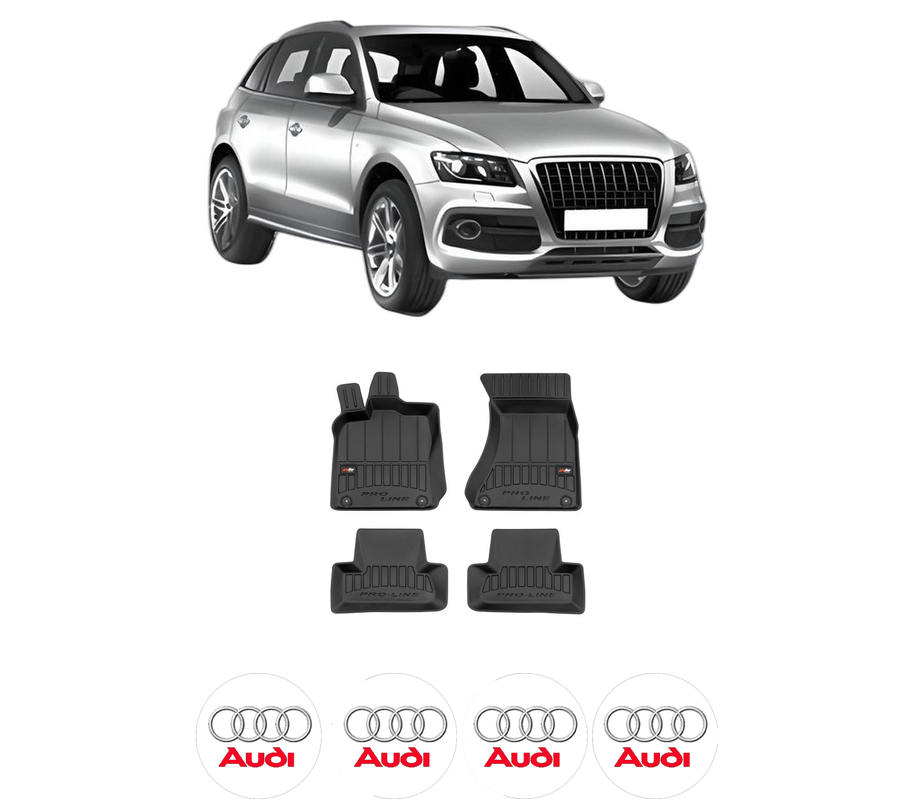 Set covorase presuri AUDI Q5 (8RB) din 2008-2017, auto, din cauciuc thermoplastic, 4 Stickere auto cu AUDI