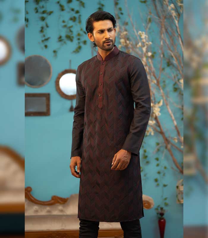 Men’s Exclusive Punjab & Pajama : E/D Black Maroon Design