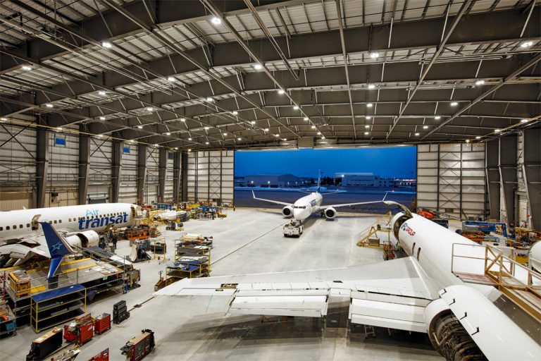 Air Transat aircraft under maintenance in the hangar