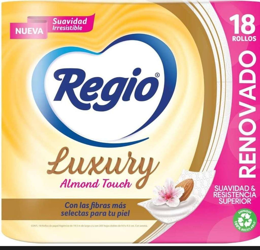 AMAZON - Papel Higiénico, Regio Luxury Almond Touch 18 rollos | Planea y Ahorra 