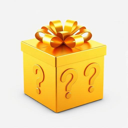 Golden mystery box with question marks
