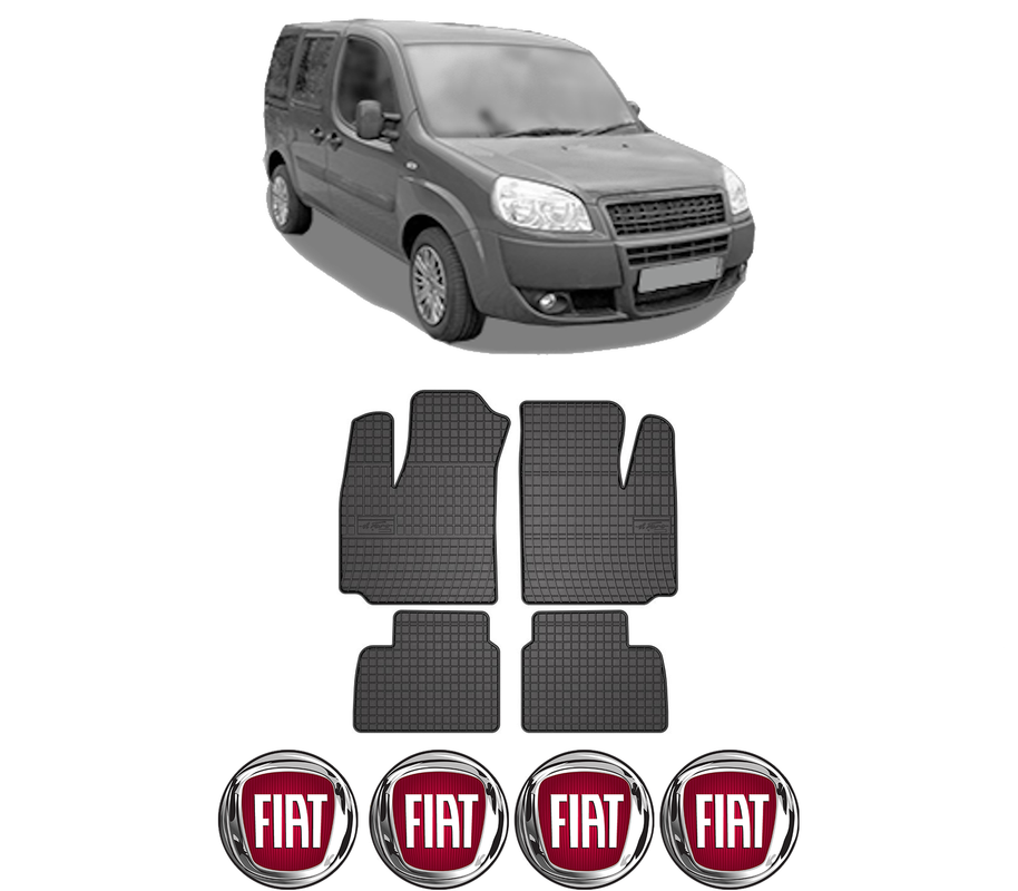 Set covorase presuri FIAT DOBLO MPV (119_, 223_) din 2001-2009, auto, din cauciuc thermoplastic, 4 Stickere auto cu FIAT