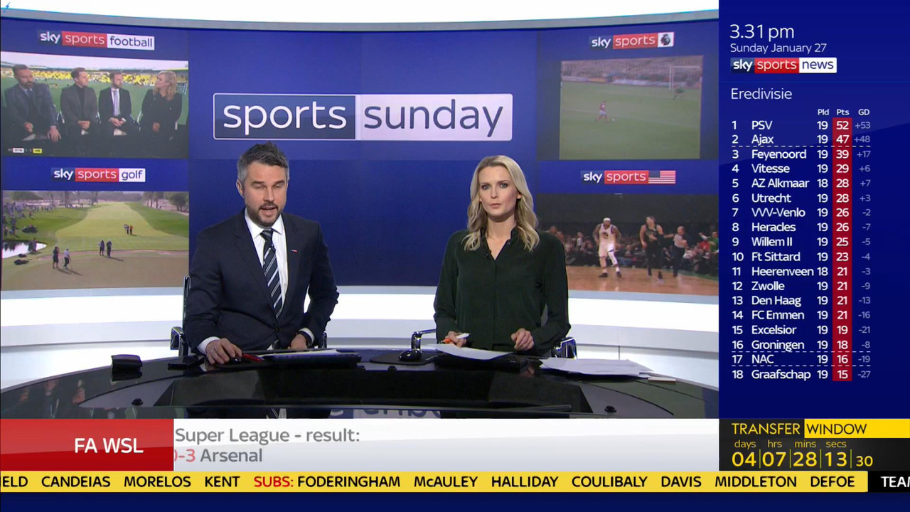 27 January - 12.00.00 - Sports Sunday. Stay in touch with the ne