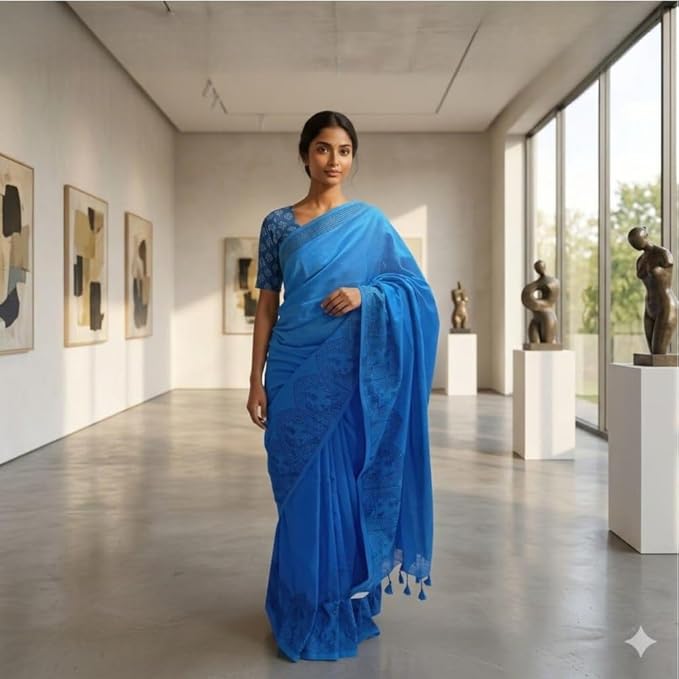 Qyaari Khadi Cotton Saree for Women | Soft Handwoven Fabric | Lightweight Breathable Saree with Blouse Piece
