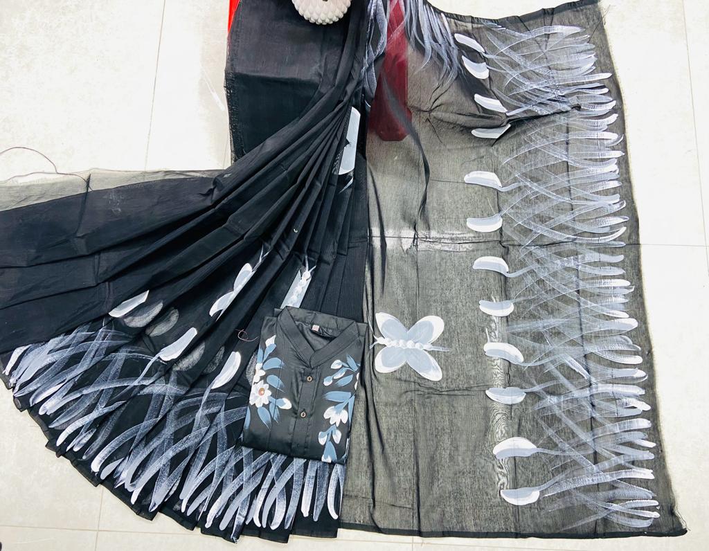 Hand Print Sharee Panjabi Couple Set