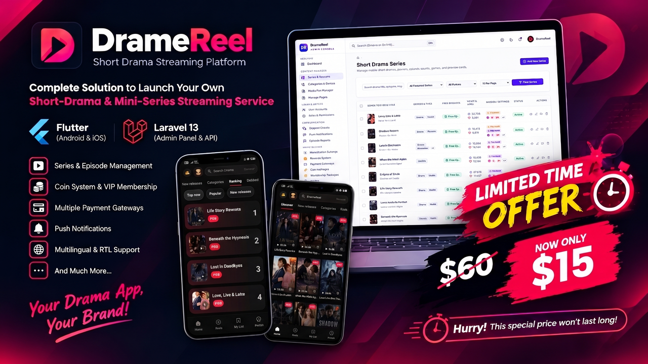 DrameReel | Short Drama Streaming Platform With Flutter App
