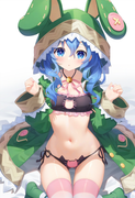 1girl, yoshino (date a live), blue hair, blue eye, Green Coat, animal hood down, s-2219127836