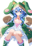 1girl, yoshino (date a live), blue hair, blue eye, Green Coat, animal hood down, s-2384576924