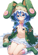 1girl, yoshino (date a live), blue hair, blue eye, Green Coat, animal hood down, s-859957794