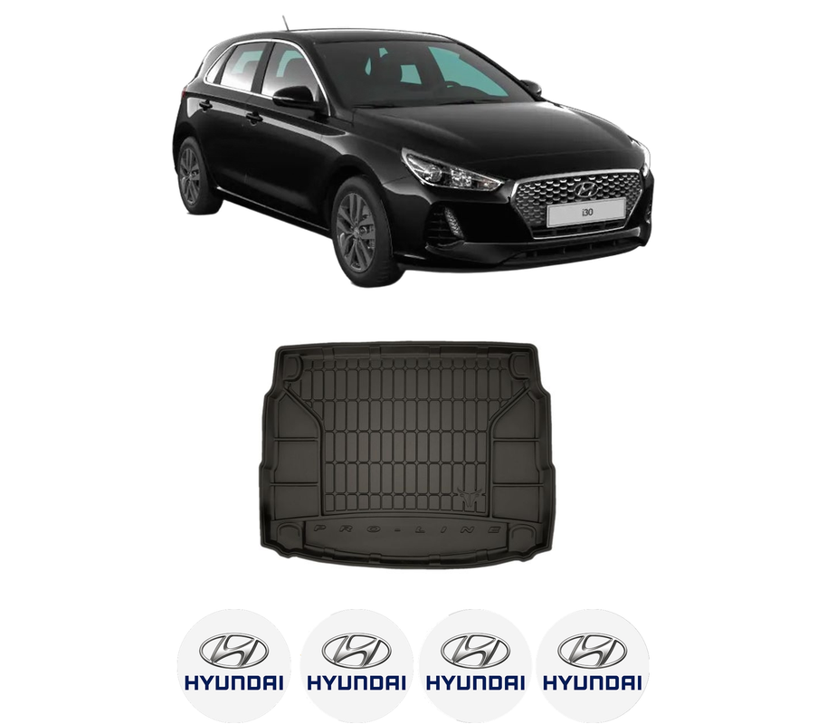 Tavita Portbagaj HYUNDAI i30 (PDE, PD, PDEN) din 2016-2020, Protectie Portbagaj Auto, 4x Stickere auto cu HYUNDAI