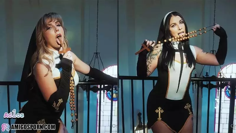 OnlyFans Lena Paul & Ivy Lebelle   Naughty Nuns FFM Threesome