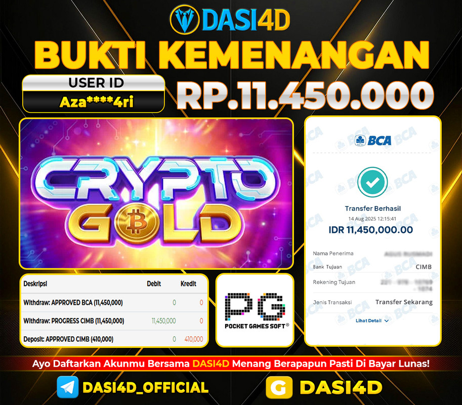 BUKTI KEMENANGAN 14 AGUSTUS 2025 DI CRYPTO GOLD WD 11.450.000