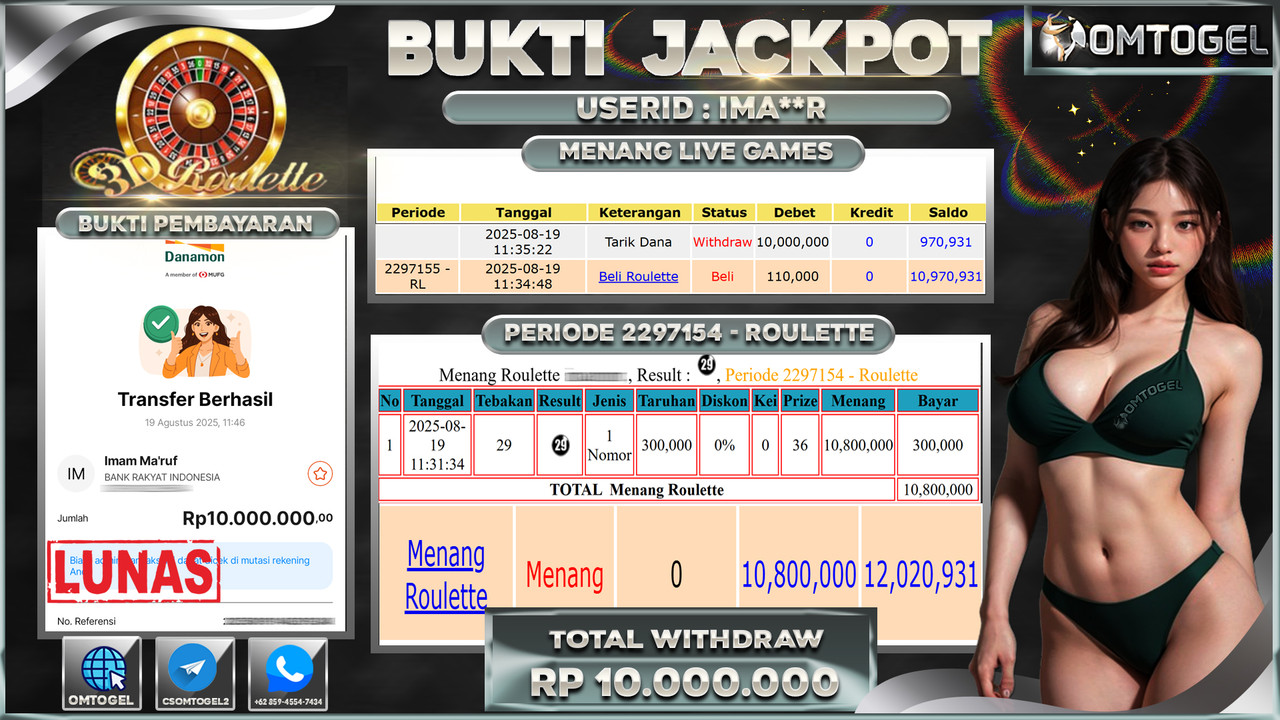OMTOGEL JACKPOT LIVE GAMES ROULETTE 10 JUTA DI BAYAR LUNAS ,-