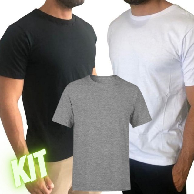 Kit 3 Camisetas Básicas Lisas Algodão Penteado 30.1 Premium