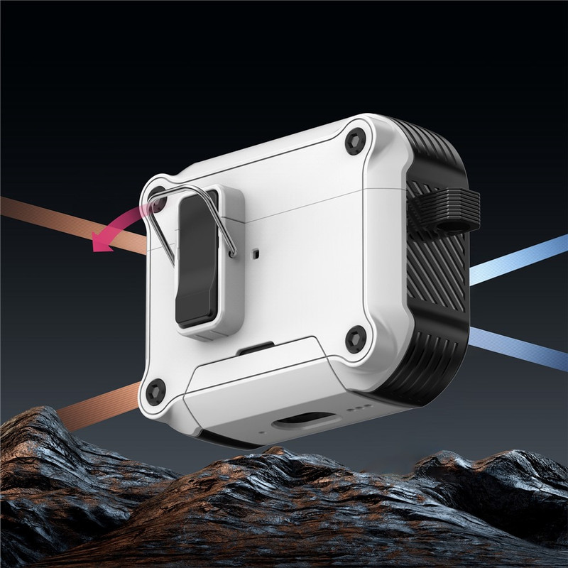 Husa pentru AirPods Pro 3 cu Blocare Automata, Suport Telefon Integrat, Protectie Anti Soc, Carabina, Capac Magnetic, Armor Case, Albastru 6809005302B 4