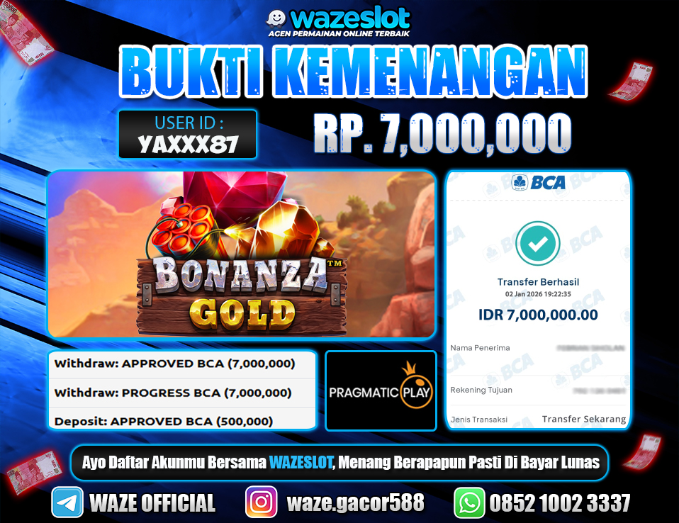 BUKTI KEMENANGAN 03 JANUARI 2026 GAME BONANZA GOLD (PRAGMATIC PLAY)