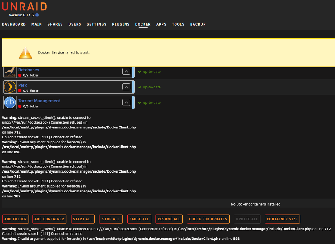 Docker Service fails after successful start with containters still running (BTRFS errors