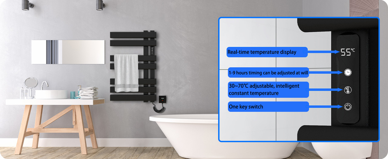 Sèche-serviettes électrique Blanc – écran Tactile, Minuterie – Dimensions 1000x500 Mm – Pour Salle De Bain