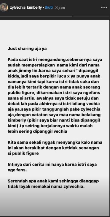 Curhat ayah Zylvechia Kimberly