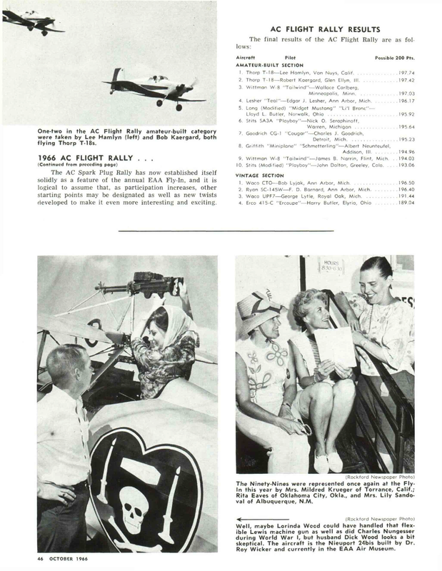 Sport Aviation • 1966 Oct • Pg 46 The 1966 AC Flight Rally (1-2 was Lee Hamlyn & Bob Kaergard, both 