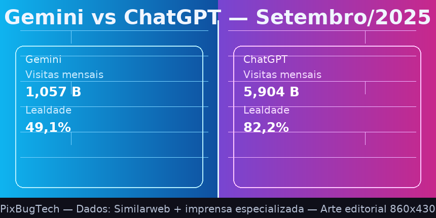 Gemini Explode em Visitas: 1 Bilhão e Contando, Mas o ChatGPT Segura o Coração (e o Tempo) dos Viciados em IA
