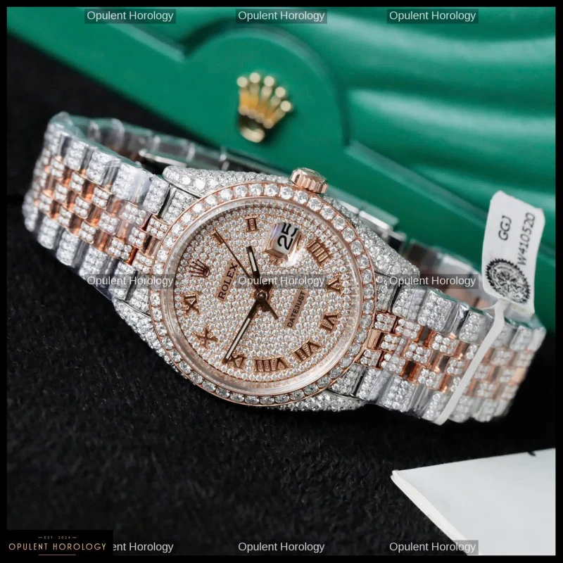 Rolex Datejust Custom Gold Plated Moissanite Diamond Setting 36mm - Super Clone