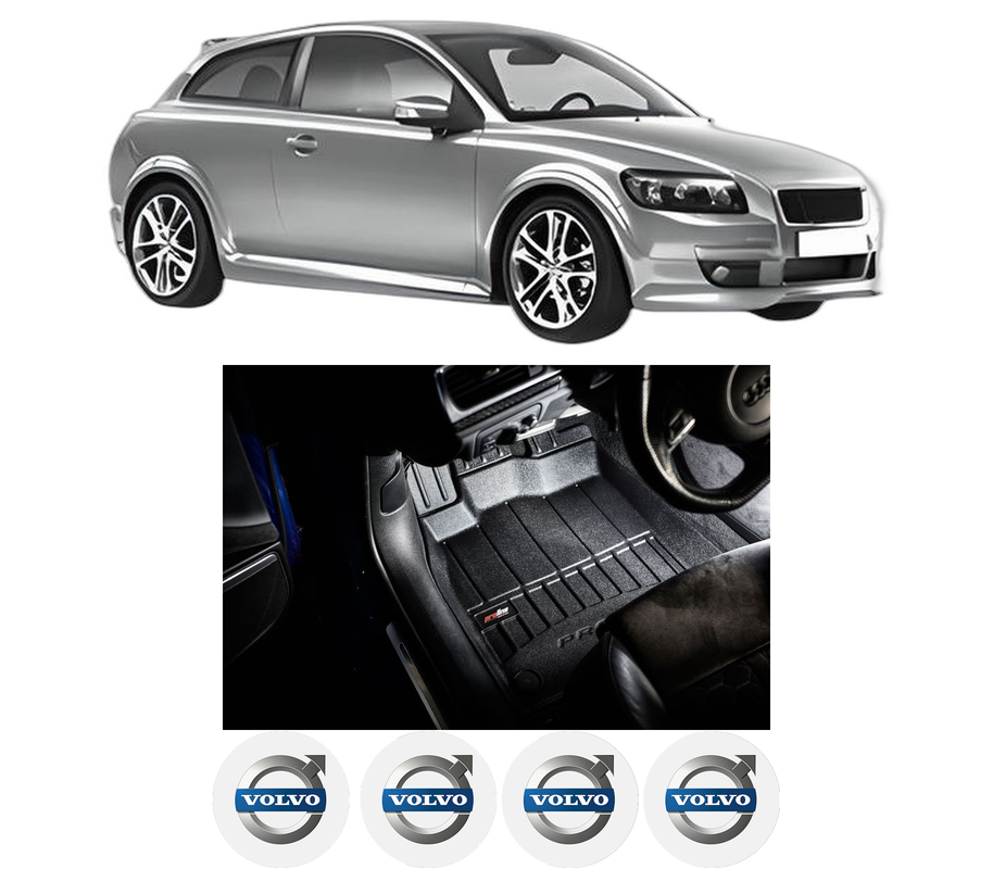 Set covorase presuri VOLVO C30 (533) din 2006-2012, auto, din cauciuc thermoplastic, 4 Stickere auto cu VOLVO