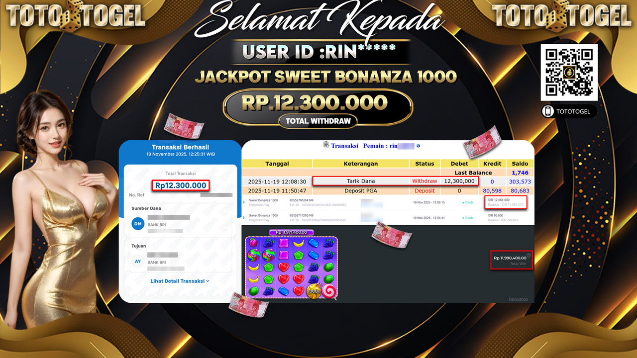 Bukti Pembayaran Jackpot Permainan Slot Sweet Bonanza 1000 ID:RIN***** LUNAS