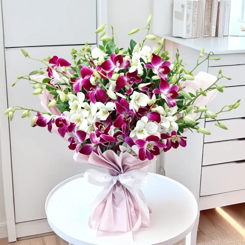 Bouquet Of White Purple Orchid  Image