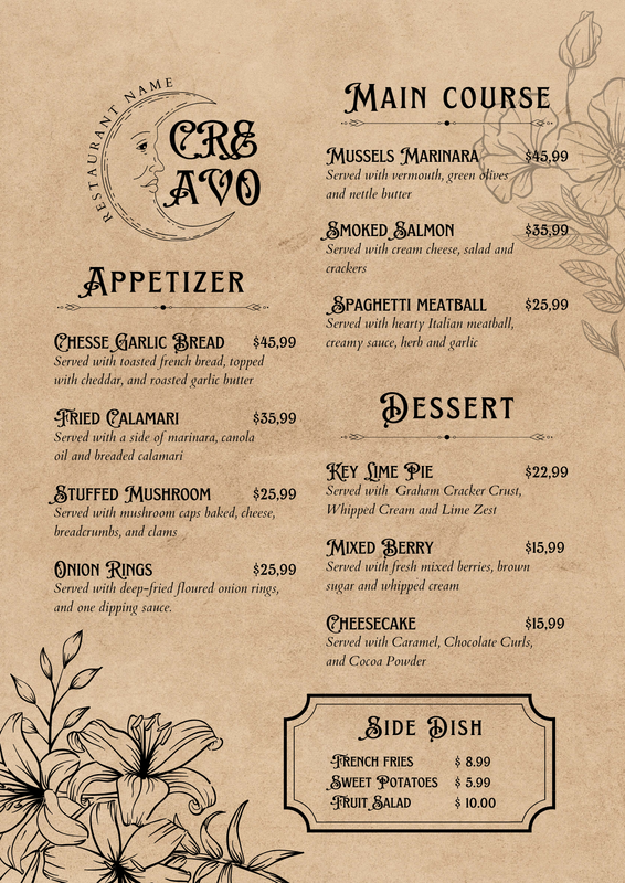Vintage Menu