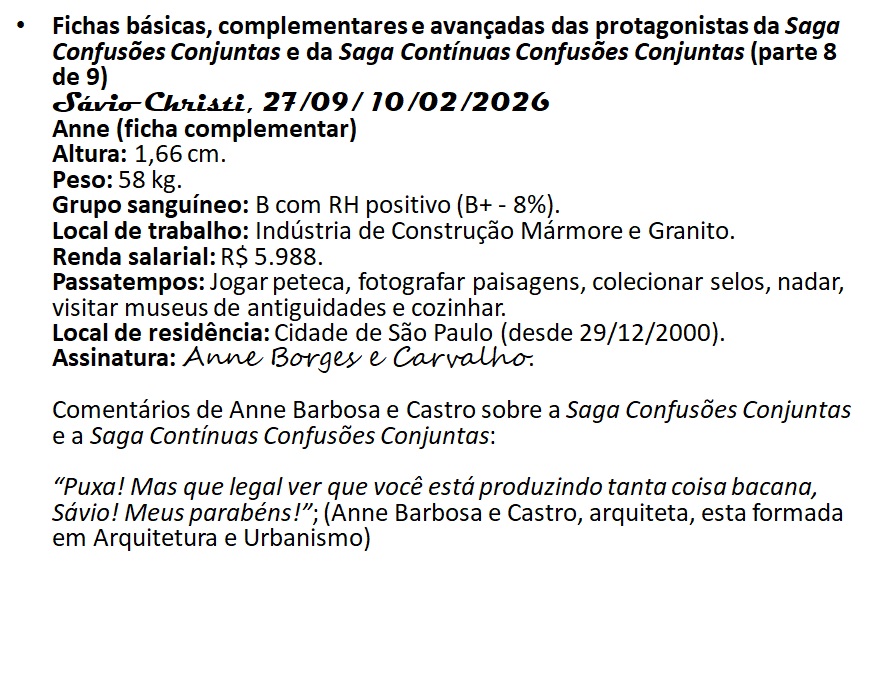 12 Fichas das protagonistas da Saga Confusões Conjuntas e da Saga Contínuas Confusões Conjuntas (pa