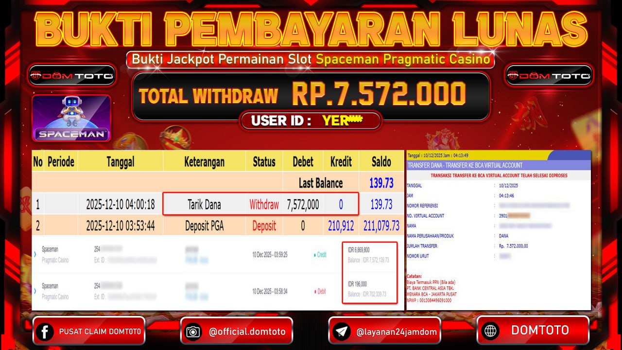 JACKPOT Permainan Slot Spaceman Pragmatic Casino 10 DECEMBER 2025