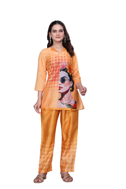 BLUMAIRE Trendy Co-Ord Set for Women | Stylish Printed Kurti with Pant | Casual & Office Wear Outfit, XXL