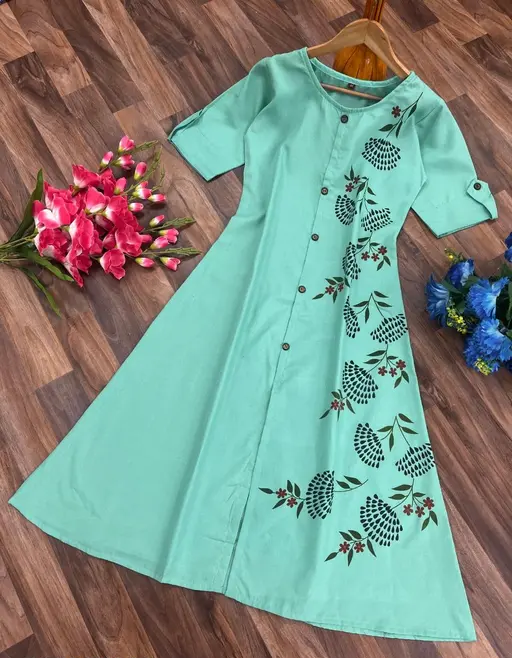 Fashionable Cotton Slub Dijital Print Anarkali Kurti For Women Color 10 (R108)