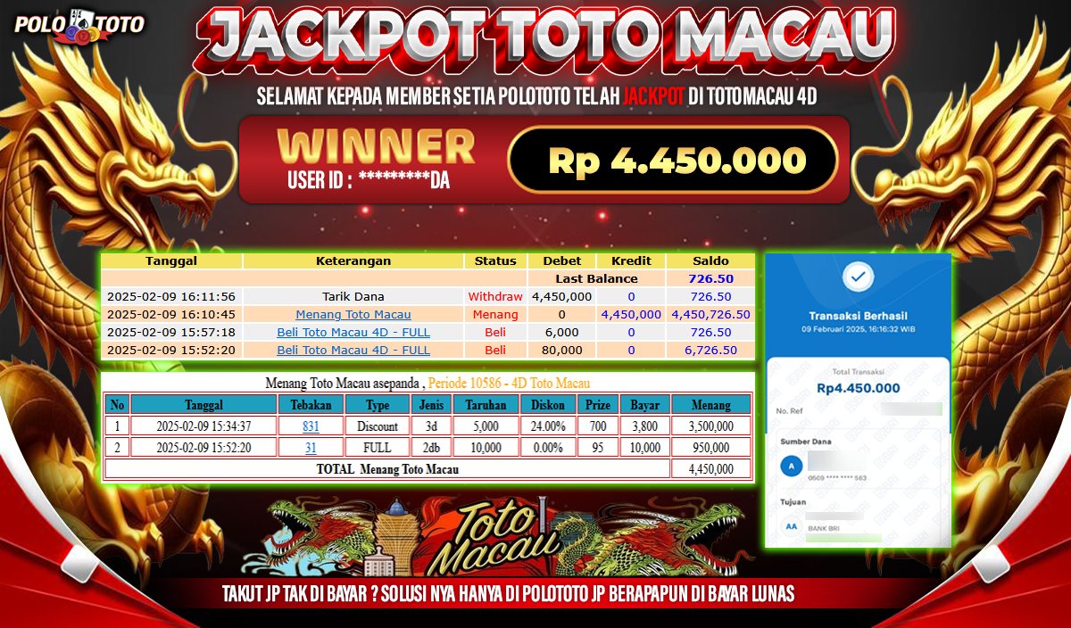 POLOTOTO JACKPOT TOTO MACAU 4D Rp.4,450.000,-