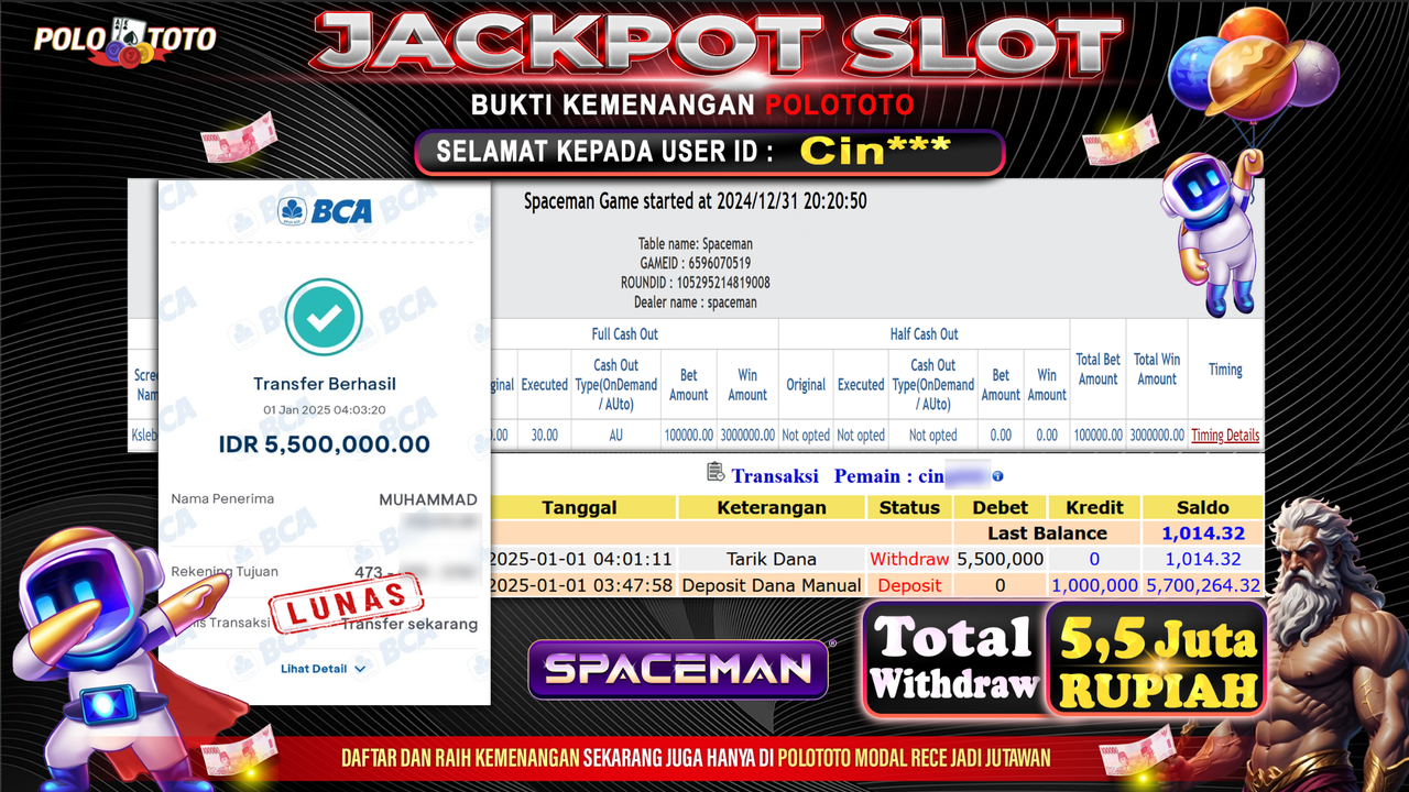 POLOTOTO JACKPOT SLOT SPACEMAN Rp.5,500.000,-