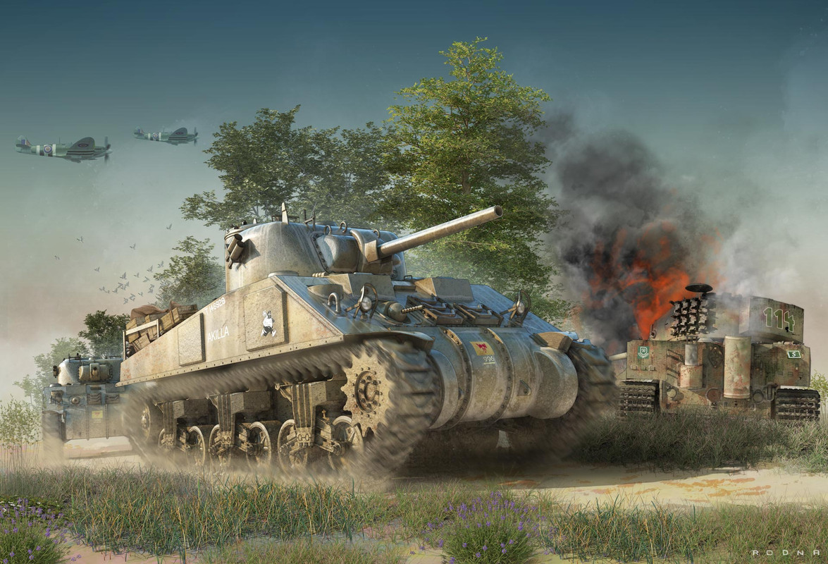 Sherman Vs  5 chars allemands Sherman-nomm-Akilla-pngyert