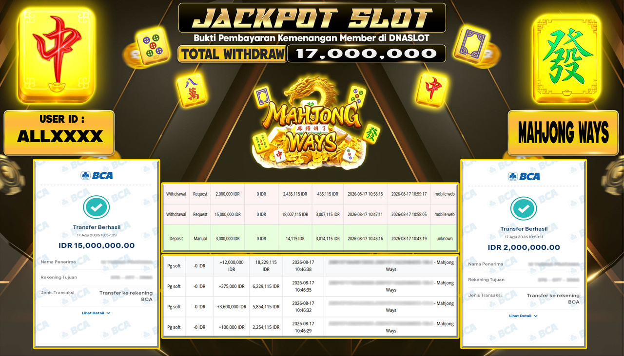 JACKPOT SLOT MAHJONG WAYS 1  17 AGUSTUS 2026
