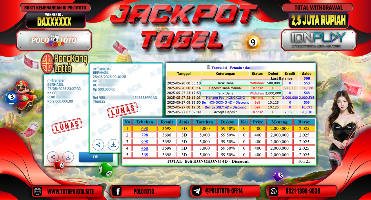 POLOTOTO JACKPOT TOGEL HONGKONG LOTTO Rp.2.500.000,-