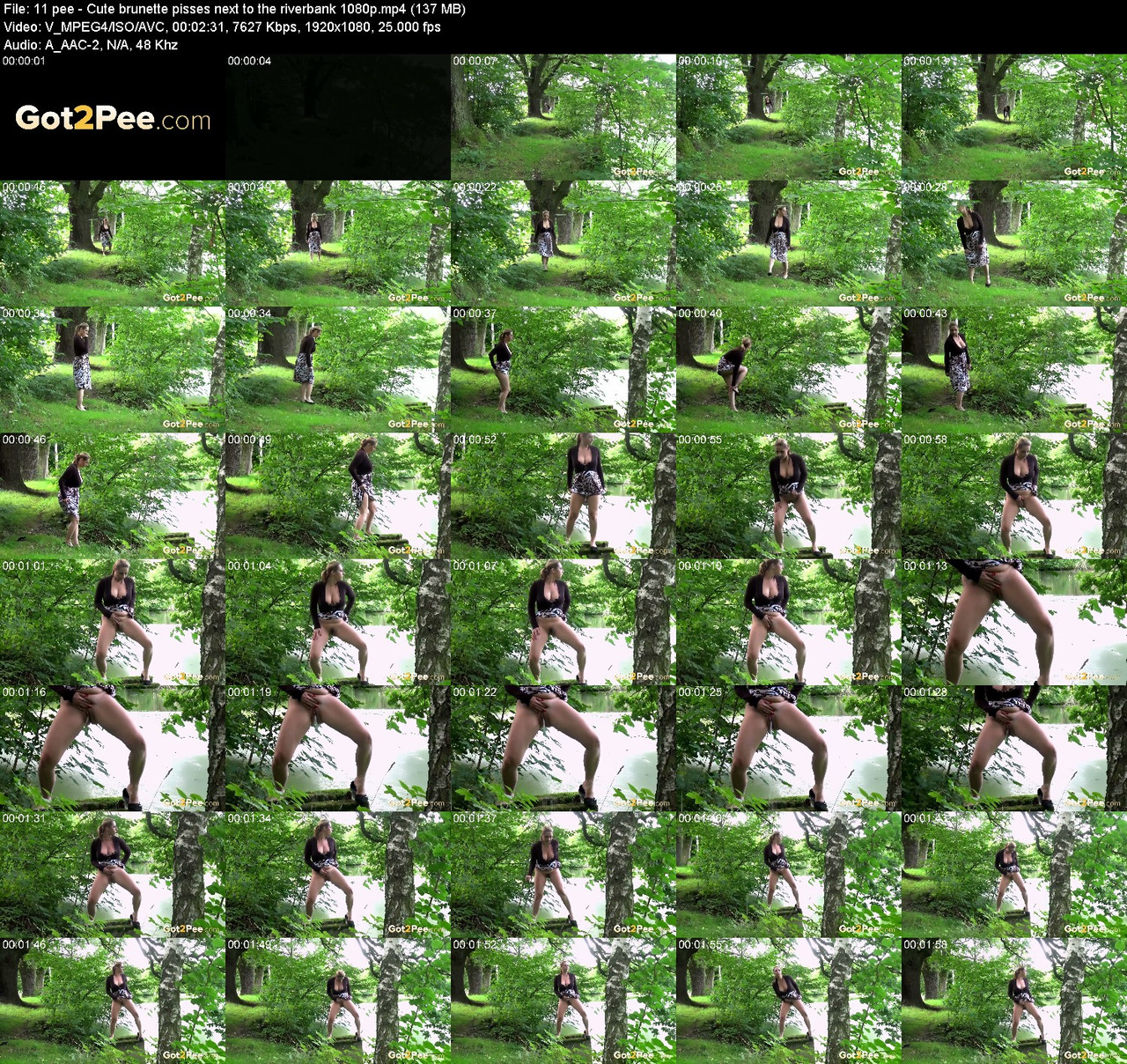 11 pee Cute brunette pisses next to the riverbank 1080p
