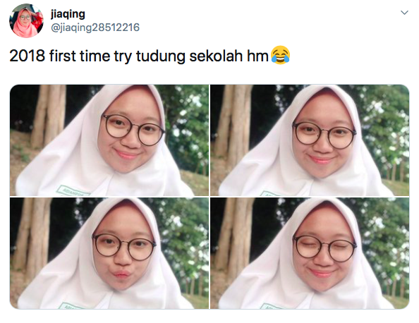 memakai tudung sekolah