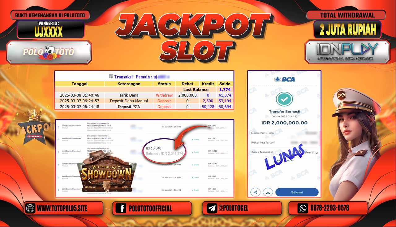 POLOTOTO JACKPOT SLOT WILD BOUNTY SHOWDOWN Rp.2.500.000,-