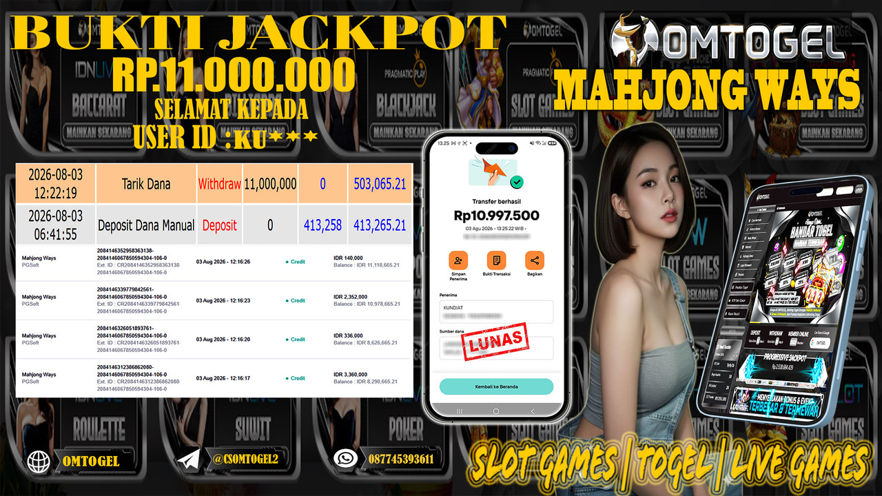 OMTOGEL JACKPOT PG SOFT MAHJONG WAYS  Rp,11,000,000,- DIBAYAR LUNAS