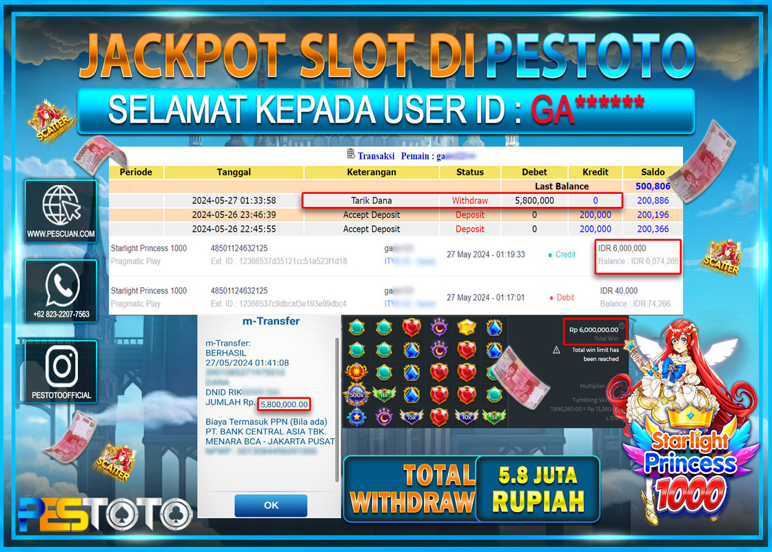 HANYA DI PESTOTO JP PASTI DI BAYAR LUNAS DAN CEPAT!!!!!! JP SLOT{ STARLIGHT PRINCES  1000  } Rp.5.800.000 !!!!!