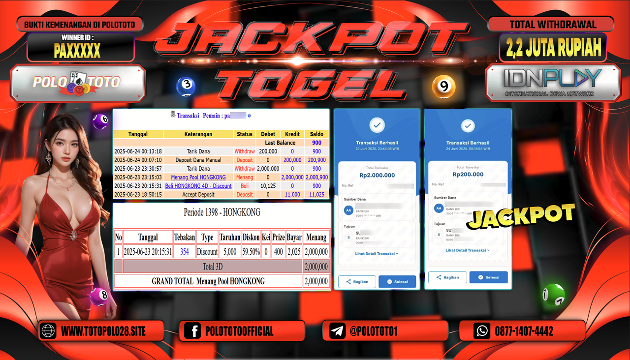 POLOTOTO JACKPOT TOGEL HONGKONG LOTTO Rp.2.200.000,-