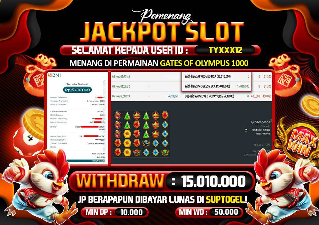  BUKTI KEMENANGAN 09 NOVEMBER 2025 GATES OF OLYMPUS 1000 15 JT