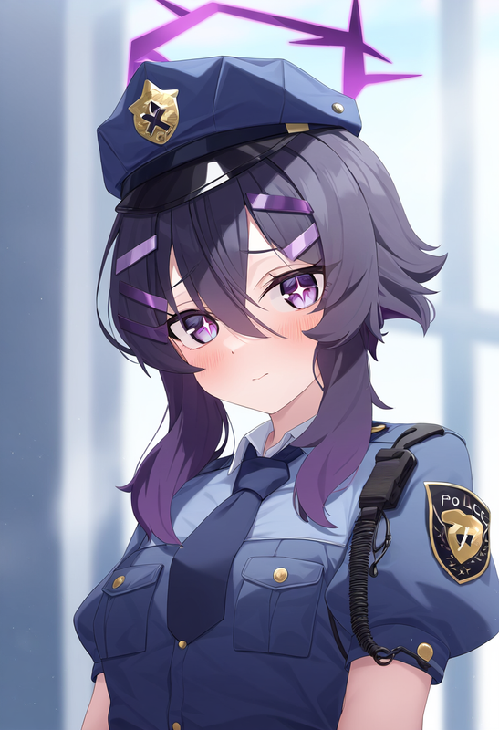 depth of field, 1girl, , haruka (blue archive), {{{{police uniform
